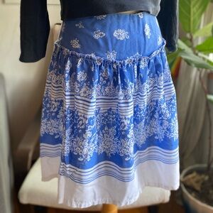 Vintage Handmade Blue and White Smocked A-Line Resort Skirt - needs TLC